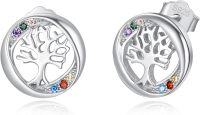 wholesale 925 Sterling Silver Tree of Life Stud Earrings Round Birthstone Jewelry Gifts-B