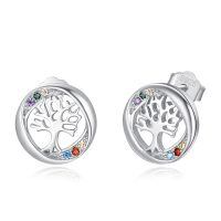 wholesale 925 Sterling Silver Colorful Gemstone Tree Of Life Earrings Wholesale With S925 Marking And Vibrant Stones For Women-B