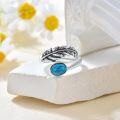 wholesale 925 Sterling Silver Turquoise Adjustable Feather Ring – Bohemian Style for Love & Protection-0-4