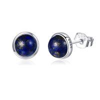 wholesale 925 Sterling Silver Natural Lapis Lazuli Round Halo Gemstone Stud Earrings Gift-Lapis Lazuli