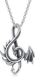 wholesale 925 Sterling Silver Dragon Music Note Pendant on Chain - Vintage Style Jewelry for Women and Girls-0-0