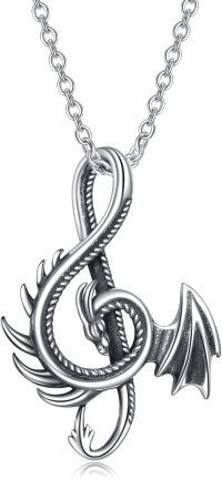 wholesale 925 Sterling Silver Dragon Music Note Pendant on Chain - Vintage Style Jewelry for Women and Girls-dragon silver