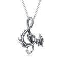wholesale 925 Sterling Silver Dragon Music Note Pendant on Chain - Vintage Style Jewelry for Women and Girls-0-0