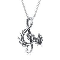 wholesale 925 Sterling Silver Dragon Music Note Pendant on Chain - Vintage Style Jewelry for Women and Girls-dragon silver