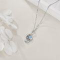 wholesale 925 Sterling Silver Blue Heart Crystal Musical Note Pendant Necklace for Women Girls-0-2