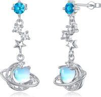 wholesale 925 Sterling Silver Blue Topaz & Heart-Shaped Stone Leverback Dangle Drop Earrings for Women-36-Planet Moonstone Earrings