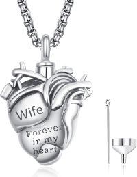 wholesale 925 Sterling Silver Aunt Cremation Necklace Wholesale Engraved Heart Urn Pendant-Wife-Wife-Personalized