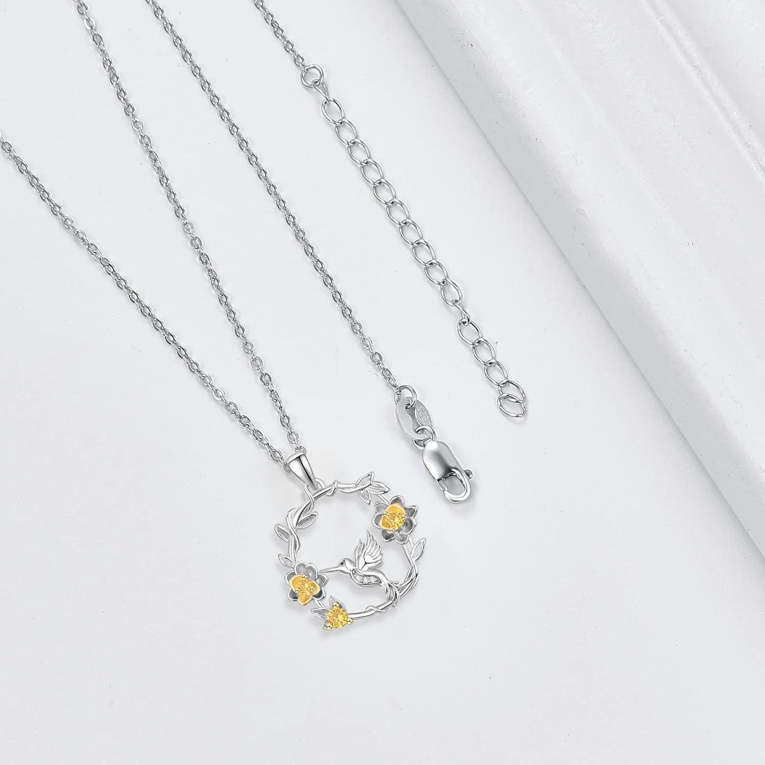  Sterling Silver Gemstone Cute Animal Flower Circle Necklace for Women Dog Fox Giraffe Unicorn Hummingbird Pendant Jewelry Gift -0-2