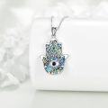 wholesale 925 Sterling Silver Hamsa Evil Eye Pendant with Abalone Shell and Moonstone for Women Men  48mm Length Chain-0-4