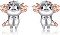 wholesale 925 Sterling Silver Rainbow Crystal Angel Fish Stud Earrings for Women Girls Gift 3D Cute Animal Jewelry Accessories Fashion Trendy Minimalist Design Hypoallergenic Safe Nickel Free-Axolotl Earrings