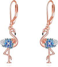 wholesale 925 Sterling Silver Plated Rose Gold Flamingo Flower Leverback Drop Earrings for Women Girls  4cm Long-Flamingo Earrings