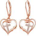wholesale Rose Gold 925 Sterling Silver Heart with Cross Dangle Leverback Earrings for Women-0-0