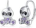wholesale 925 Sterling Silver Purple Crystal Panda Huggie Hoop Earrings for Girls and Women-0-0