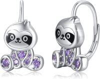 wholesale 925 Sterling Silver Purple Crystal Panda Huggie Hoop Earrings for Girls and Women-B-Sloth