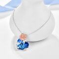 wholesale 925 Sterling Silver Sapphire Heart Necklace with Rose Charm - Romantic Gift for Women-0-1