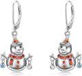 wholesale 925 Sterling Silver Snowman Christmas Drop Earrings with Red Crystal Accents and Leverback Hooks - Holiday Gifts for Her-0-0