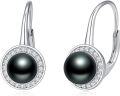 wholesale 9mm Freshwater Cultured Tahitian Black Pearl Earrings For Women French Stud Earrings Anniversary Jewelry Christmas Valentine Mothers Day Birthday Gifts For Women Her Wife Mom -0-1