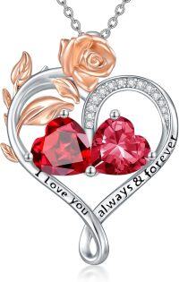 wholesale Sterling Silver Rose Quartz Heart Birthstone Necklace for Women Valentine s Day Gift-01-07-Jan-Jul Birthstones