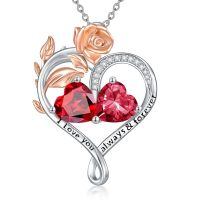 wholesale 925 Sterling Silver Rose Quartz Heart Birthstone Necklace for Women Valentine s Day Gift-01-07-Jan-Jul Birthstones