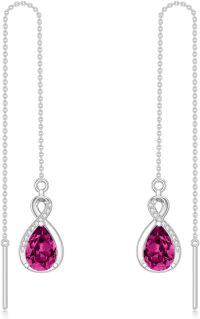 wholesale 925 Sterling Silver 12 Birthstone Infinity Threader Drop Earrings for Women-7-July-Ruby Red