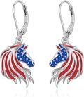 wholesale 925 Sterling Silver Metal Horse Head American Flag Leverback Drop Earrings for Women USA Independence Day-0-0