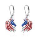 wholesale 925 Sterling Silver Metal Horse Head American Flag Leverback Drop Earrings for Women USA Independence Day-0-0