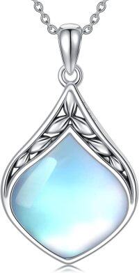wholesale 925 Sterling Silver Moonstone Teardrop Pendant Necklace-Moonstone
