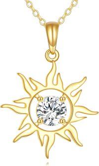 wholesale 14K Gold Cubic Zirconia Sunburst Pendant Necklace for Women-Sun