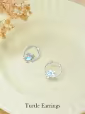 TOUPOP Sterling Silver Moonstone Sea Turtle Huggie Hoop Earrings-0-3