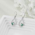 wholesale 925 Sterling Silver Clover Leaf Green Crystal Teardrop Dangle Leverback Earrings for Women-0-4