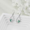 wholesale 925 Sterling Silver Clover Leaf Green Crystal Teardrop Dangle Leverback Earrings for Women-0-4