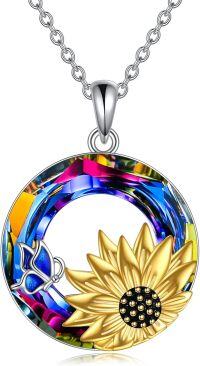 wholesale 925 Sterling Silver Rainbow Crystal Sunflower & Butterfly Pendant Necklace-Crystal Sunflower