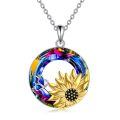 wholesale 925 Sterling Silver Sunflower Necklace With Colorful Crystal Pendant-0-0