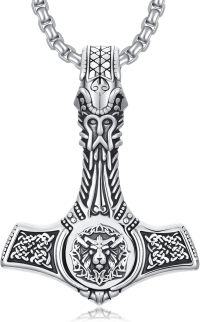 wholesale 925 Sterling Silver Viking Mjolnir Pendant with Celtic Knot and Lion Design Necklace for Men-Silver
