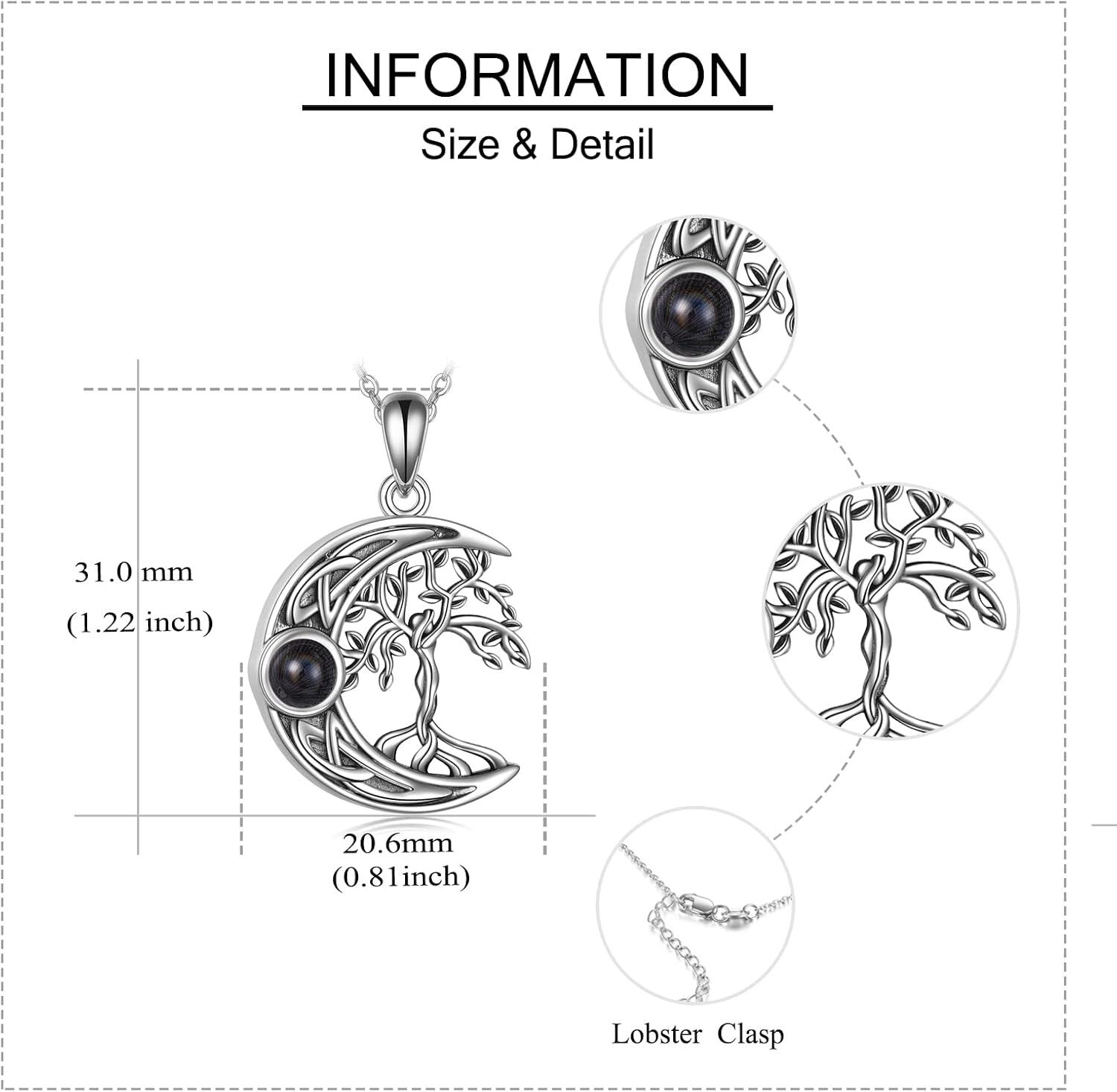 Sterling Silver Moonstone Tree of Life Necklace I Love You in 100 Languages Cremation Jewelry for Women Girls-0-4