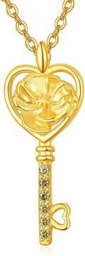 wholesale  14K Gold Plated Sterling Silver Birth Flower Stone Necklace w Key Pendant 18 +2 Chain ( chars)-0-0