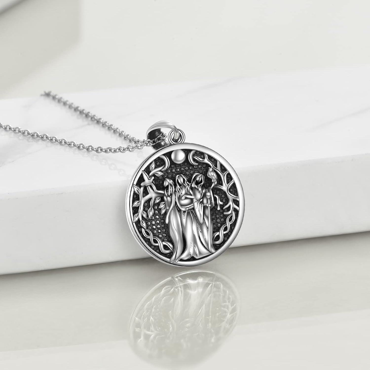 wholesale 925 Sterling Silver Blue Moonstone Triple Goddess Pendant Necklace for Women-0-3