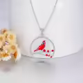 TOUPOP Sterling Silver Red Bird Cardinal Pendant Necklace Memorial Jewelry-0-2