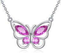 wholesale Sterling Silver Amethyst Butterfly Necklace for Women Crystal Pendant Gift-October Birthstone
