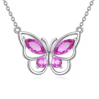 wholesale 925 Sterling Silver Amethyst Butterfly Necklaces Wholesale for Women Crystal Pendant Gift-October Birthstone