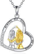 wholesale 925 Sterling Silver Heart Pendant Necklace Sisters Jewelry Best Friend Gift-0-0