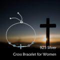 wholesale 925 Sterling Silver Green Shell Inlay Sideways Cross Adjustable Bolo Bracelet for Women Girls Religious s-0-3