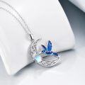 wholesale 925 Sterling Silver Blue Enamel Hummingbird & Moon Pendant Necklace for Women Girls Mom-0-1
