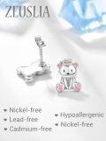 wholesale 925 Sterling Silver Nurse Bear Stud Earrings for Women Girls - Cute Pink Enamel Heart Paw Print Teddy Bear Post Earings Gift Set-0-2