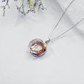 wholesale 925 Sterling Silver Cat on the Moon Pendant Necklace with Blue Circle Crystal for Women-0-11