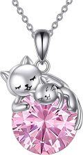 wholesale 14K Gold Pink Crystal Black Cat Pendant Necklace for Women Cats Lover-0-127