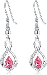 wholesale 925 Sterling Silver Crystal Infinity Earrings w Birthstone Drop Dangle-07 Jul