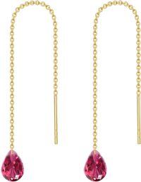 wholesale 14K Solid Gold Birthstone Threader Earrings for Women Dangle Drop Jewelry Gifts-10-October-Simulated Tourmaline