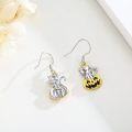 wholesale 925 Sterling Silver Hypoallergenic Cute Black and Gold Cat on Jack-o'-lantern Drop Earrings for Women & Girls-0-1