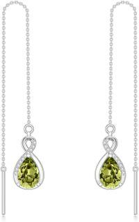 wholesale 925 Sterling Silver 12 Birthstone Infinity Threader Drop Earrings for Women-8-Aug-Peridot Green
